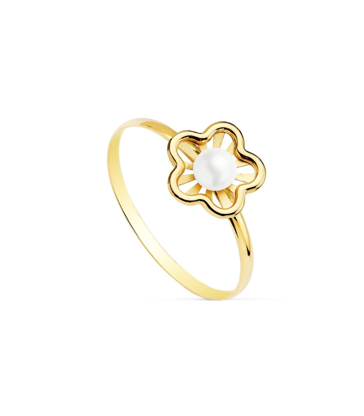 Sortija niña 1ª Comunión Chloe Oro 18K Flor conjunto joyas juego anillo moderno perla barato