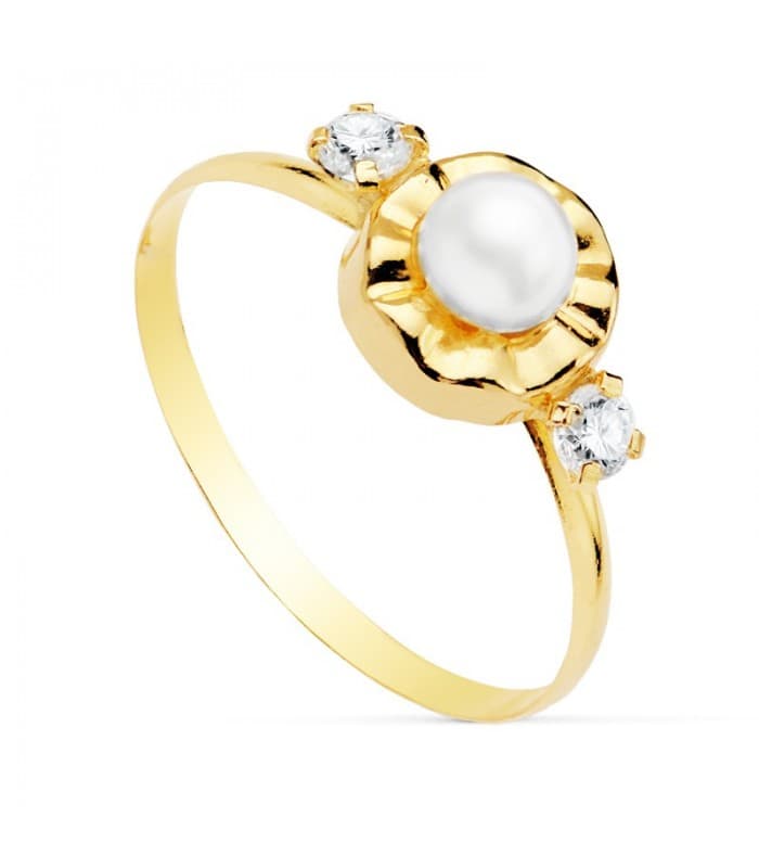 Sortija niña Comunión Manuela Oro 18K Conjunto juego anillo Perla clasico barato