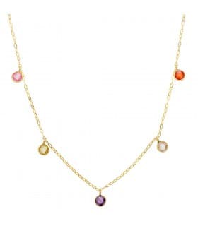 Collar Mujer Mix Color gemas colores piedras rosa turquesa verde amatista colgantes oro amarillo invitada de boda
