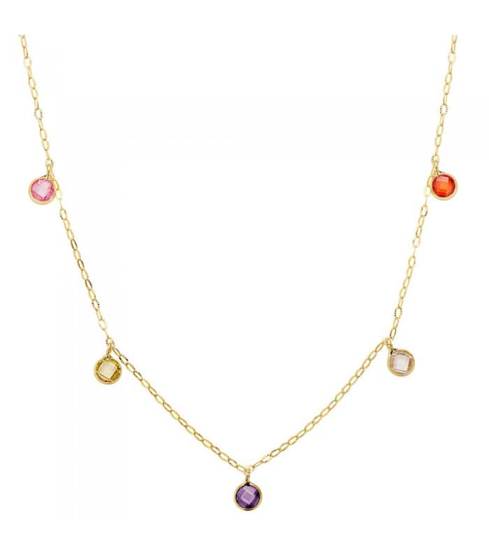 Collar Mujer Mix Color gemas colores piedras rosa turquesa verde amatista colgantes oro amarillo invitada de boda