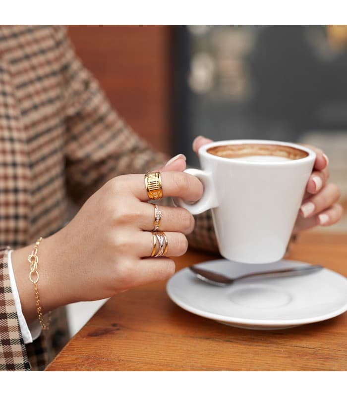 Sortija moderna grande bandas anillos mujer oro bicolor