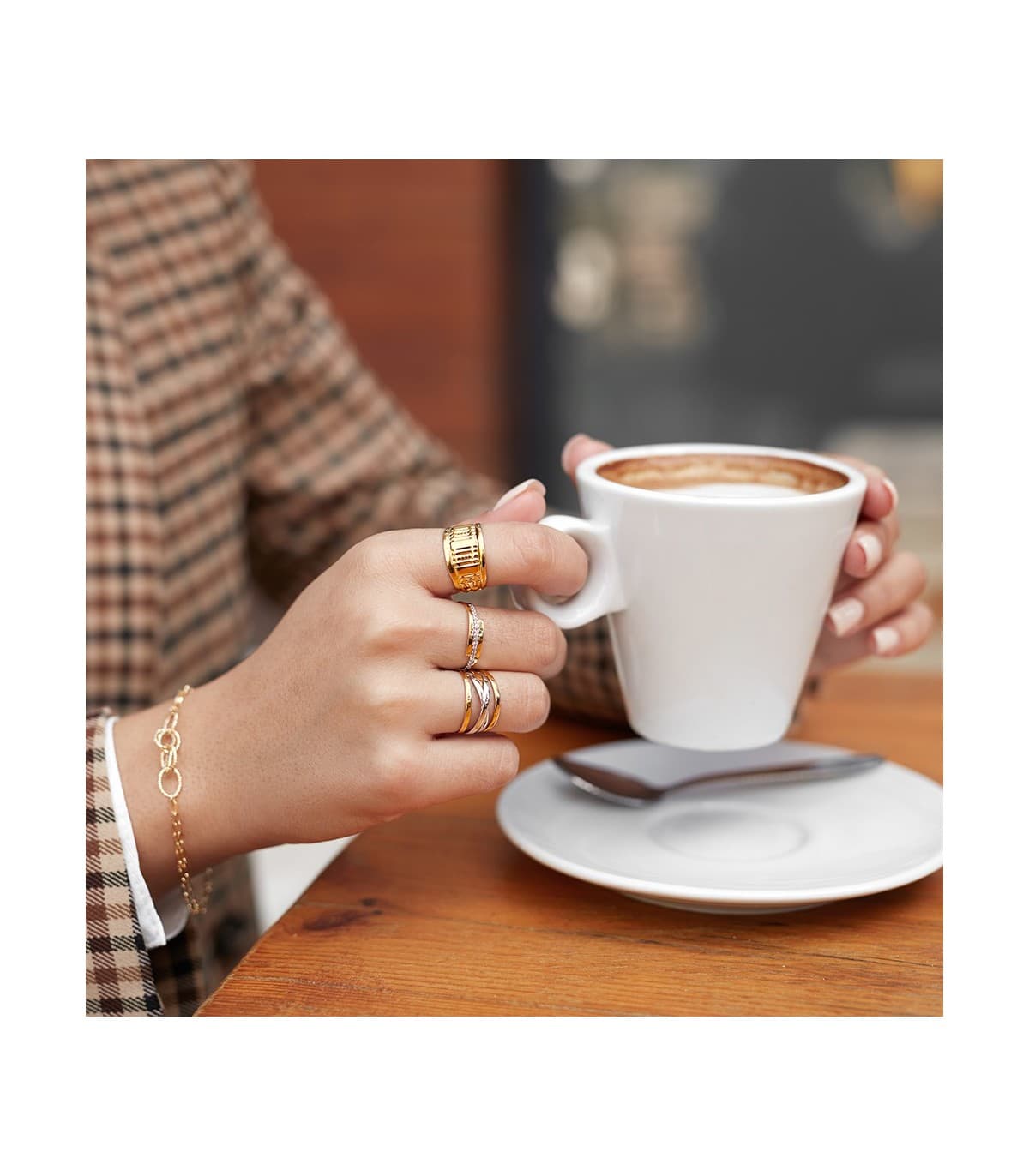 Sortija moderna grande bandas anillos mujer oro bicolor