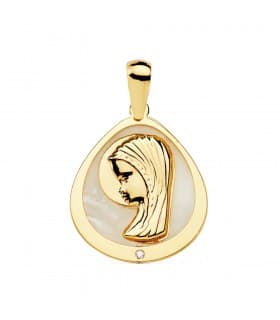 Medalla católica Comunión Oro 18K Virgen niña Nácar Gota joya personalizada colgante regalo