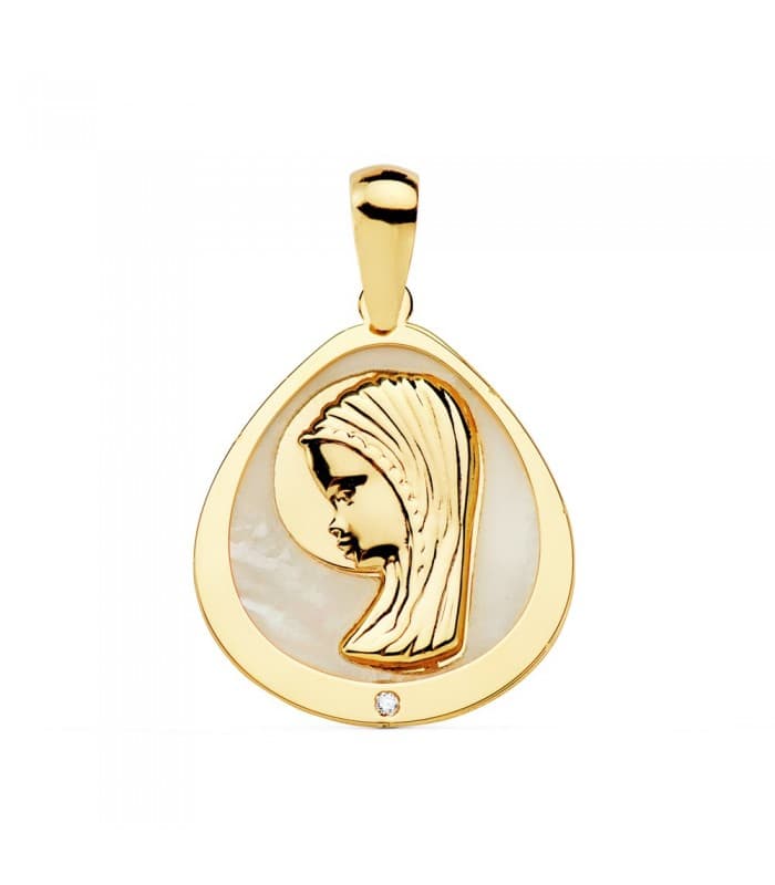 Medalla católica Comunión Oro 18K Virgen niña Nácar Gota joya personalizada colgante regalo