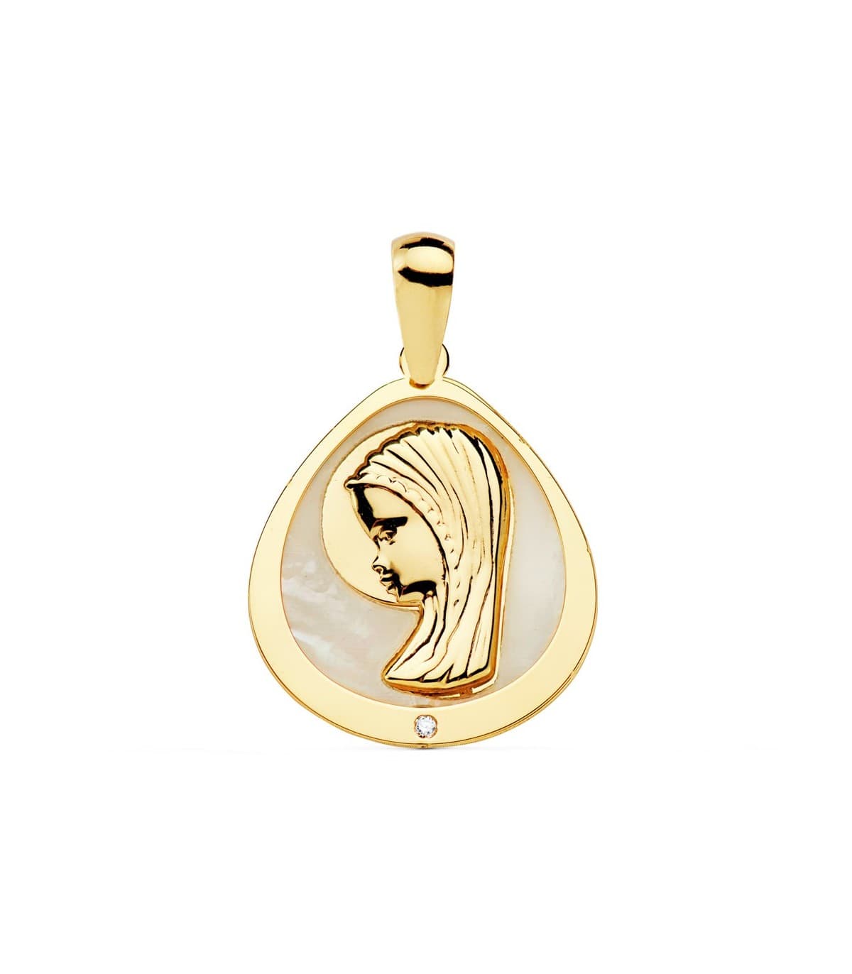 Medaglione In Oro Massiccio 18K Con Nacre - Vergine Maria 16 Mm - Gioielleria Francese