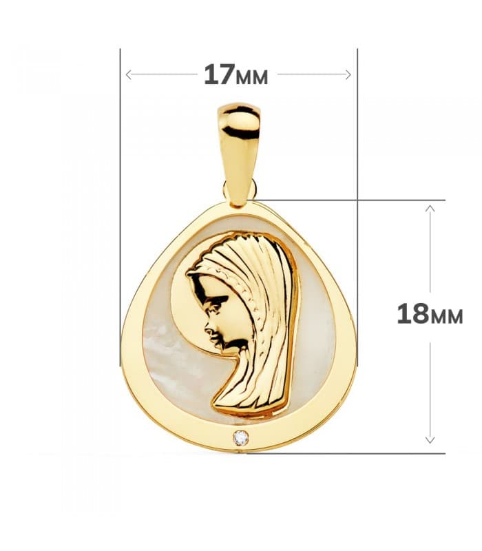 Medalla católica Comunión Oro 18K Virgen niña Nácar Gota joya personalizada colgante regalo