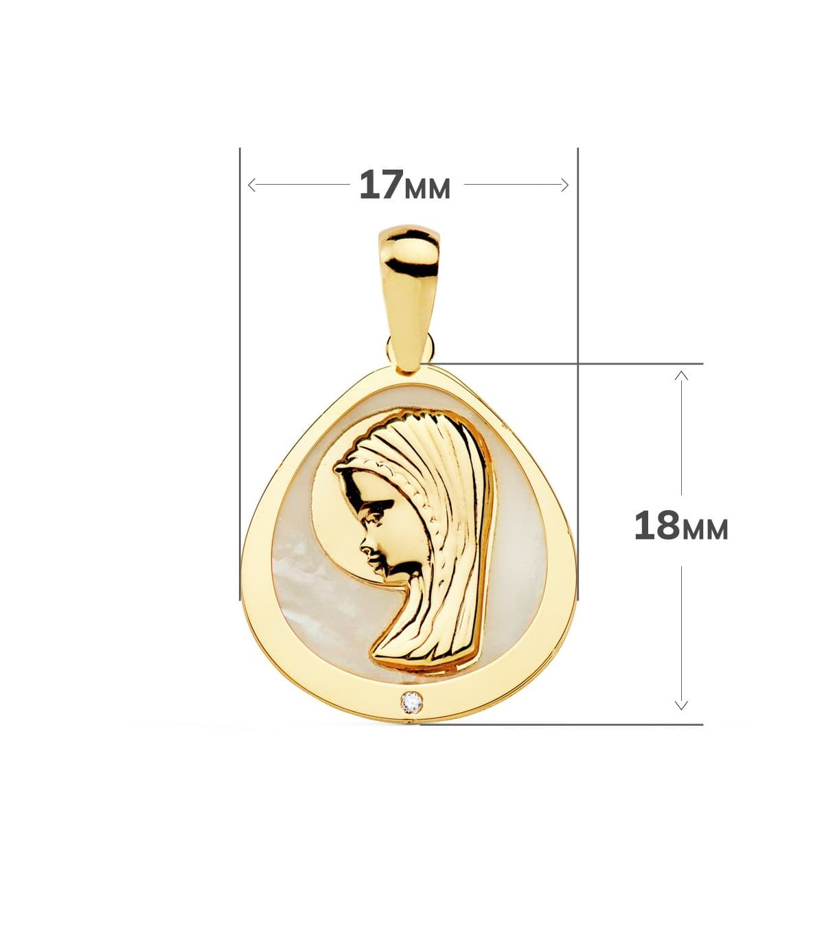 Medalla católica Comunión Oro 18K Virgen niña Nácar Gota joya personalizada colgante regalo
