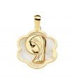 Médaille Communion Or 18K Vierge Nacre Fleur