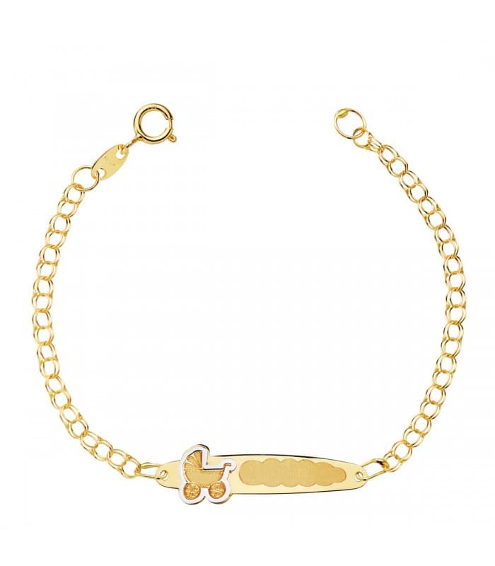 Esclava Bebé Oro Bicolor 18K Cochecito 13.5 cm regalo bautizo joya personalizada
