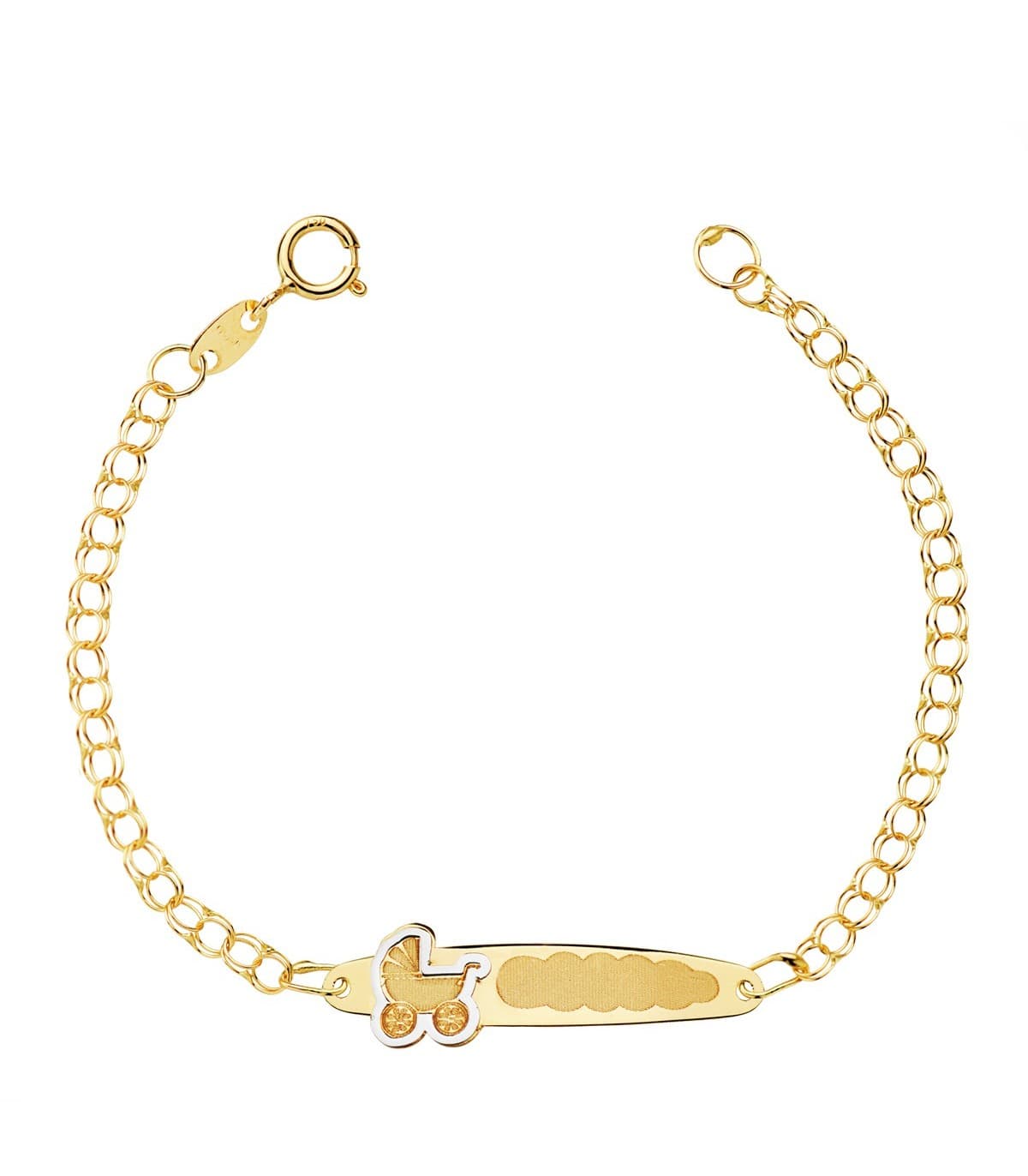 Esclava Bebé Oro Bicolor 18K Cochecito 13.5 cm regalo bautizo joya personalizada