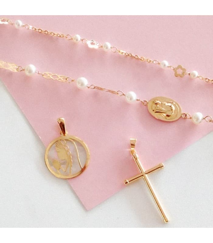Joyas de comunion infantiles oro 18k cruces juegos pulseras perlas medallas