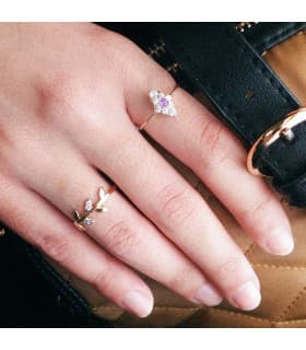 Damenring mit Steinen aus Gold 18K / 750er - Ring mit Amethyst und Zirkoniasteinen, Rautenform