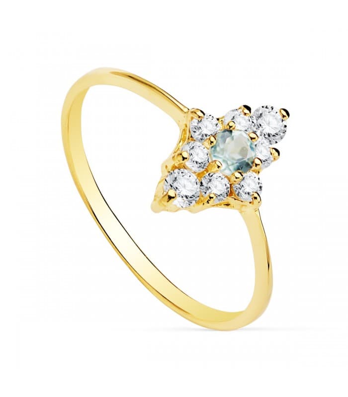 Damenring mit Steinen aus Gold 18K / 750er - Ring mit Topaz/ Aquamarin und Zirkoniasteinen, Rautenform