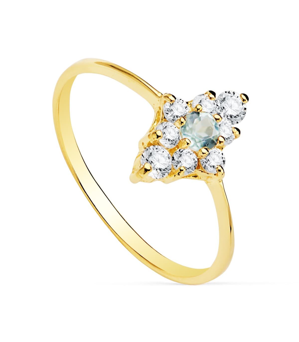 Damenring mit Steinen aus Gold 18K / 750er - Ring mit Topaz/ Aquamarin und Zirkoniasteinen, Rautenform