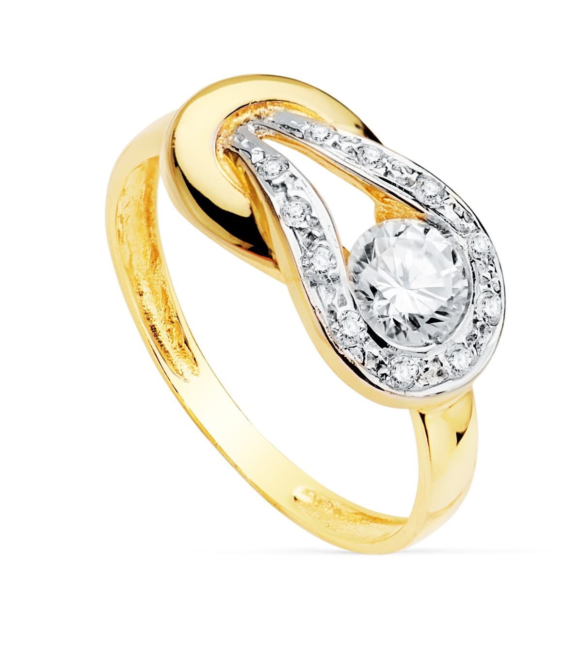 Sortija mujer Oro Bicolor 18K Urano anillo piedras