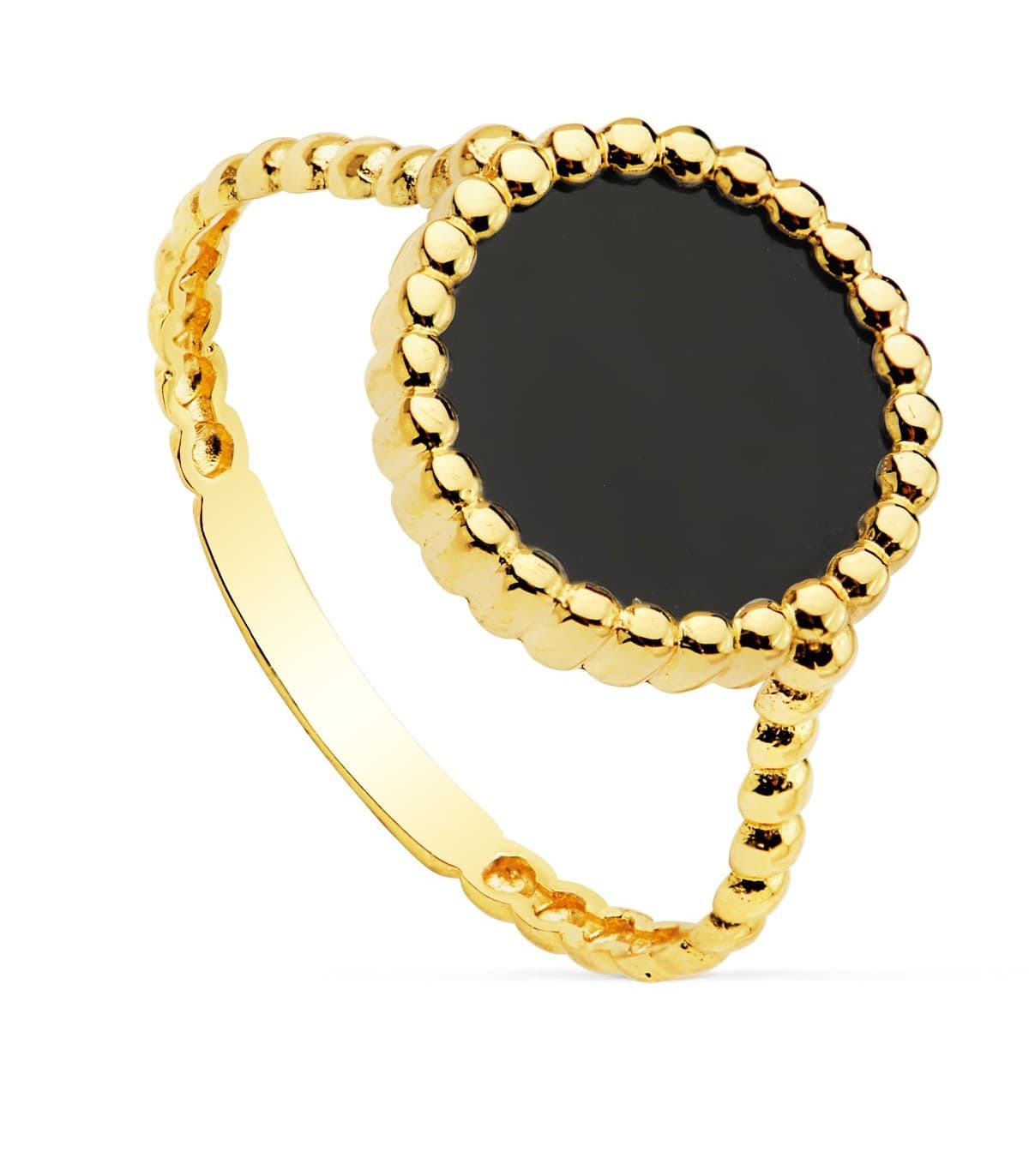 Anillo mujer Oro Amarillo 18K Black Caviar Dot sortija piedra color onix