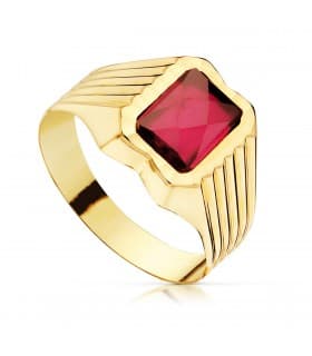 Sello cadete Oliver Oro Amarillo 18K Piedra Roja anillo comunión para niño regalo moderno grabado gratuito