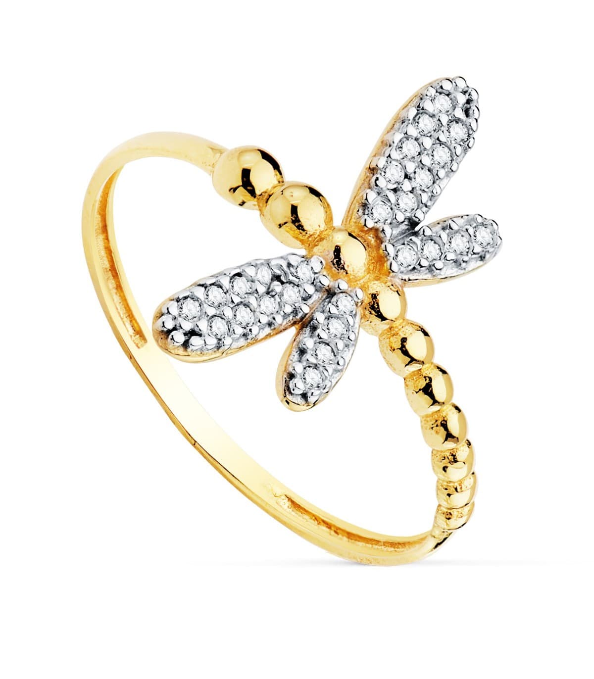 Anillo mujer Dragon-Fly Oro Amarillo 18K sortija mariposa verano invitada de boda