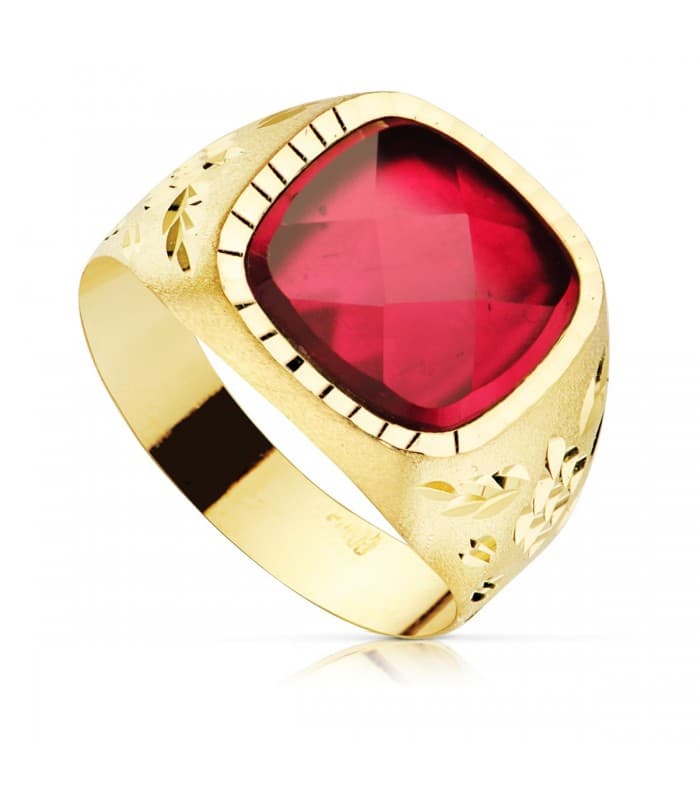 Sello Caballero Gerónimo Oro Amarillo 18K Espinela Roja anillo hombre