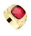 Chevalière Homme Geronimo Or Jaune 18K Spinelle Rouge