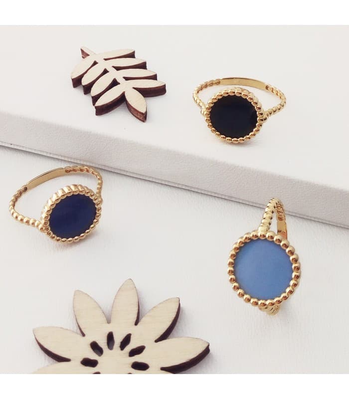 Anillo mujer Oro Amarillo 18K  sortija piedra color azul marino lapislazuli