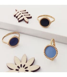 Anillo mujer Oro Amarillo 18K Black Caviar Dot sortija piedra color onix