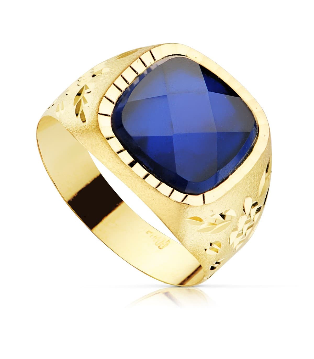 Sello Caballero Gerónimo Oro Amarillo 18K Espinela Azul anillo hombre