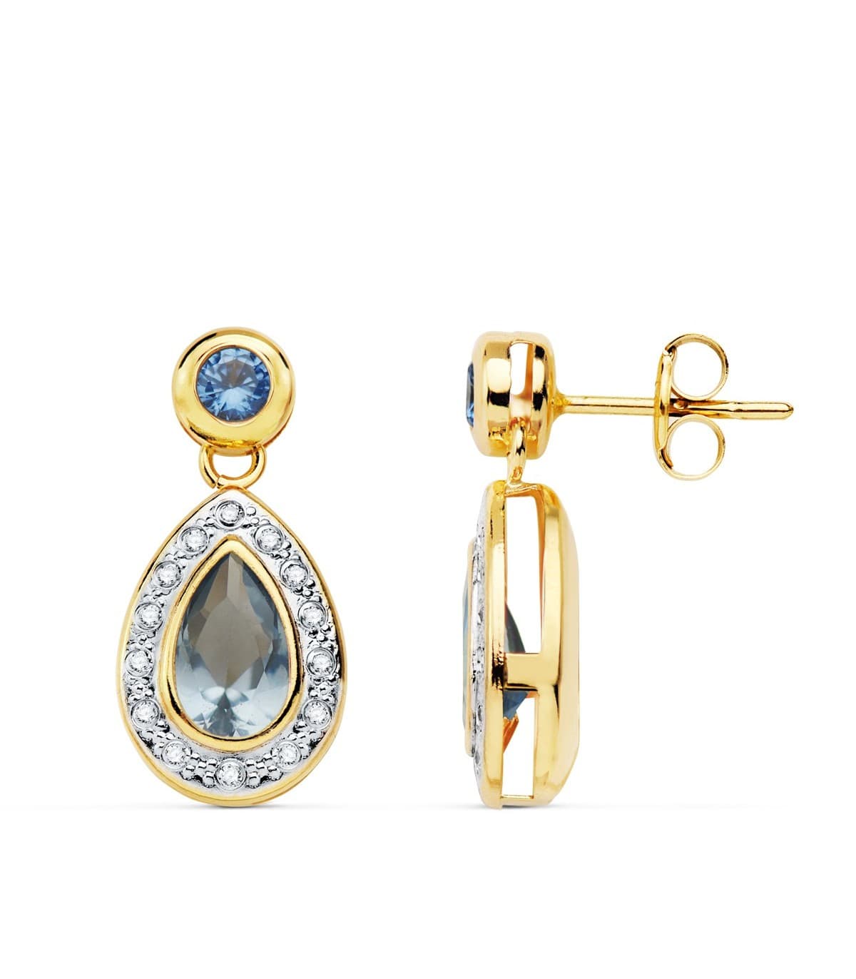 Ohrstecker Aquamarin Tropfen – Ohrhänger 18K Gold Zirkonia blau | Damenschmuck - Hochzeit
