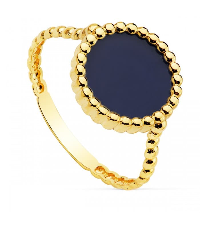 Anillo mujer Oro Amarillo 18K  sortija piedra color azul marino lapislazuli