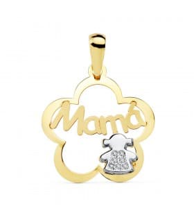 Pendentif "mamá" Or bicolore 18K Fleur et Fille