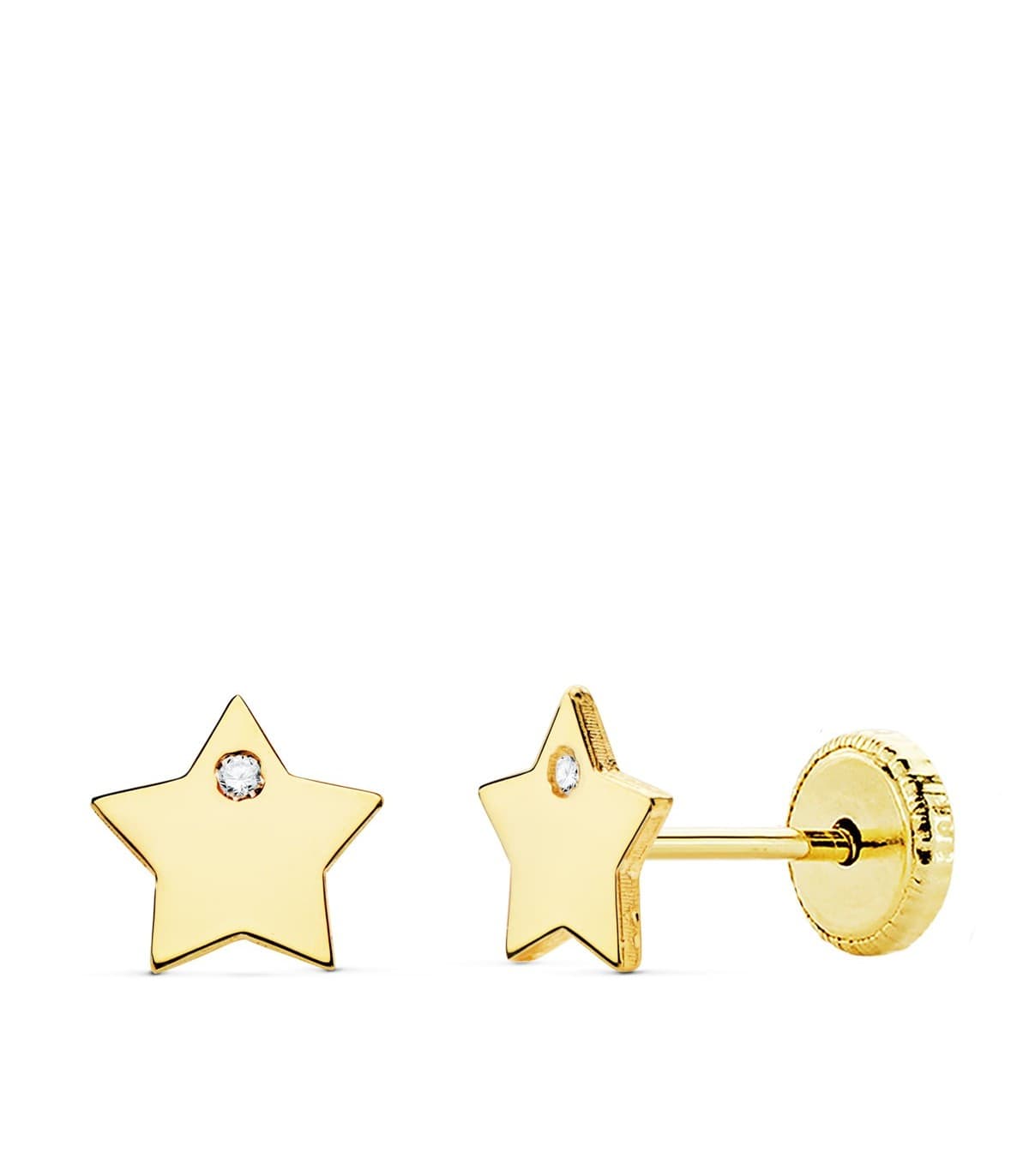 Pendientes Niña Oro 18K Moana Estrella Line 6 mm. Pendientes estrella niña cierre rosca.
