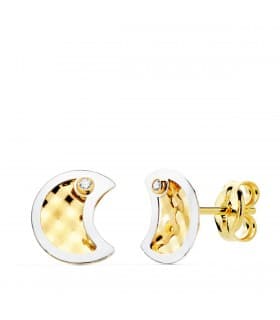 Pendientes Oro Bicolor 18K Moon 8 mm. Pendientes oro bicolor niña, ideales para regalar