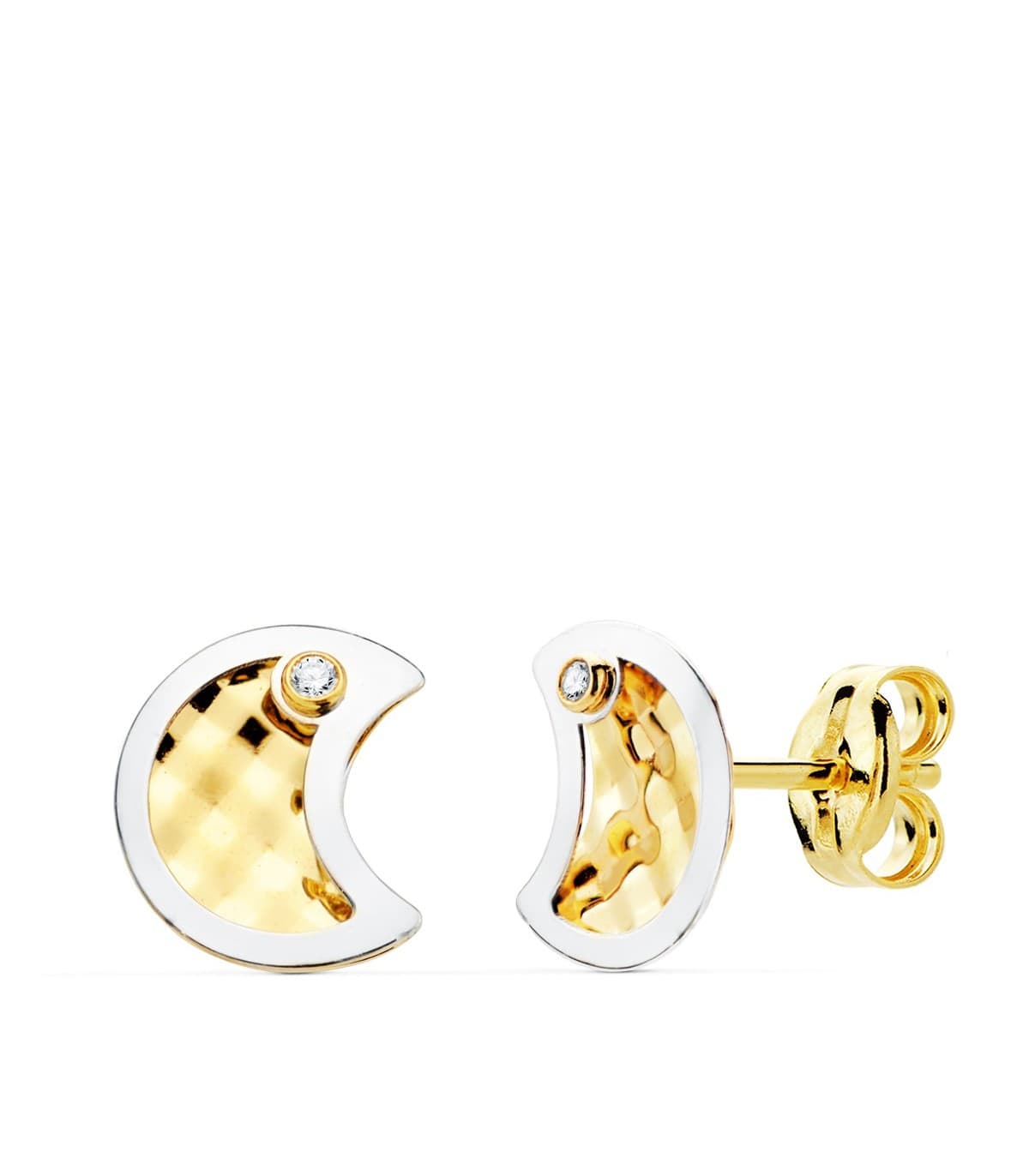 Boucles d'oreilles Or Bicolore 18K Moon 8 mm