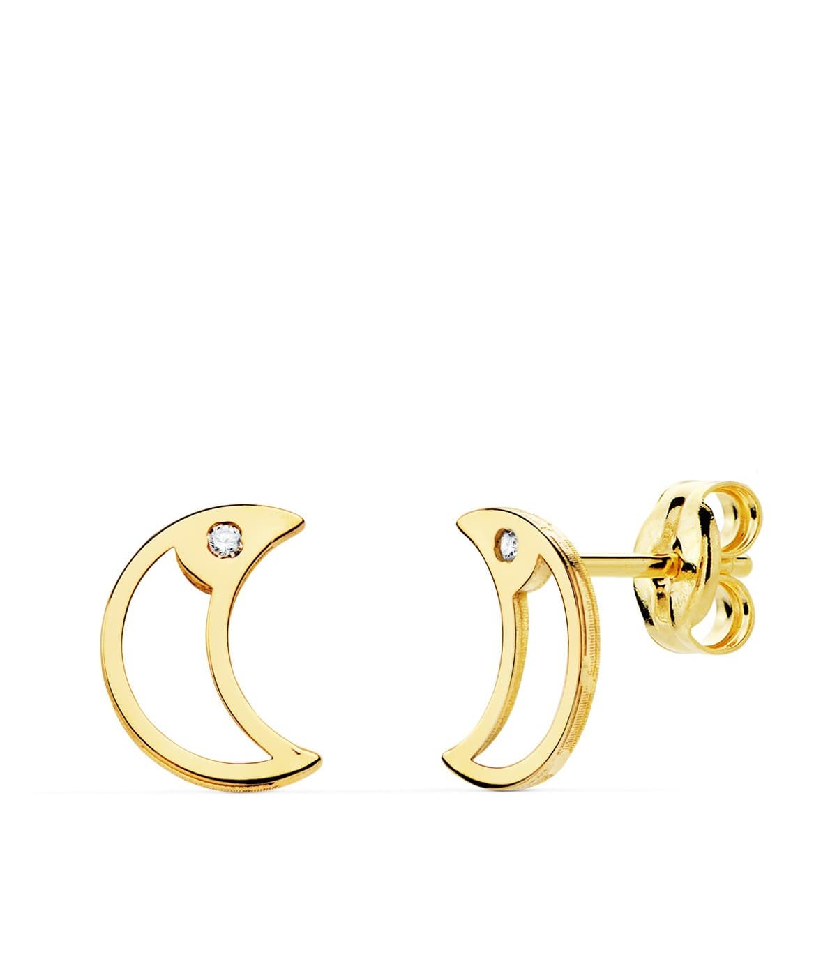 Pendientes Space Oro Amarillo 18K Luna line. Pendientes niña. Cierre a presión . Regalo cumpleaños
