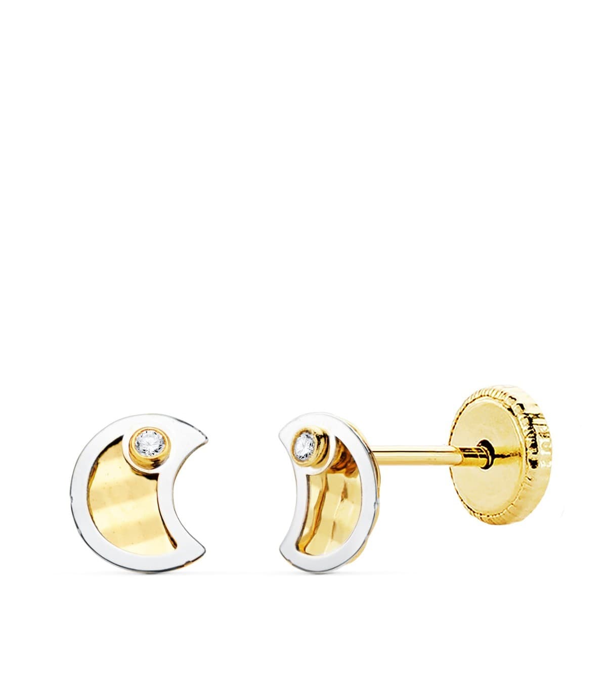 Clous d'oreilles Bébé Nalia Or Bicolore 18K Lune 5mm, pour enfant et filles