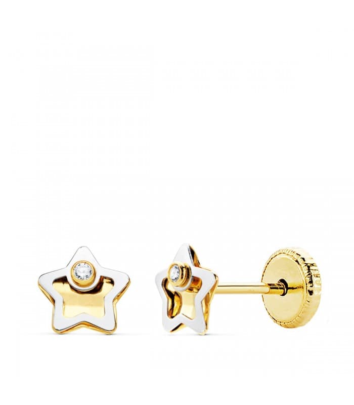 Clous d'oreilles Bébé Iria Or Bicolore 18K étoile 5mm