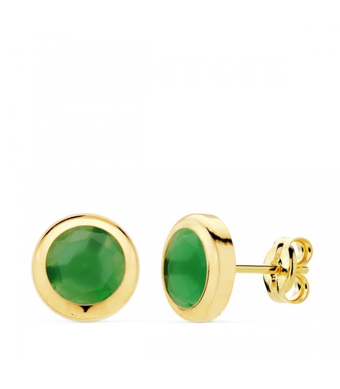 Pendientes Oro Amarillo 18K Lilo Piedra Verde