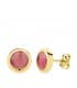 Pendientes Oro Amarillo 18K Lilo Piedra Rosa calcedonia gemas colores invitada de boda chaton circonita color dormilona