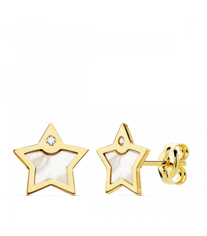 Pendientes Space Oro Amarillo 18K Estrella Nácar pendientes modernos cierre presión joyería online