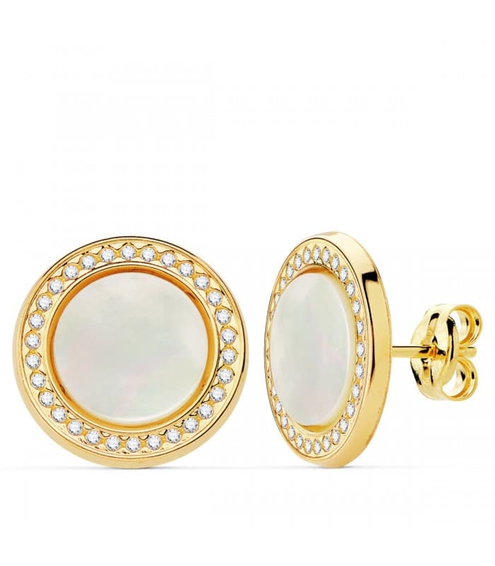 Orecchini tondi con madreperla - Judy oro giallo 18kt 12 mm | gioielli donna