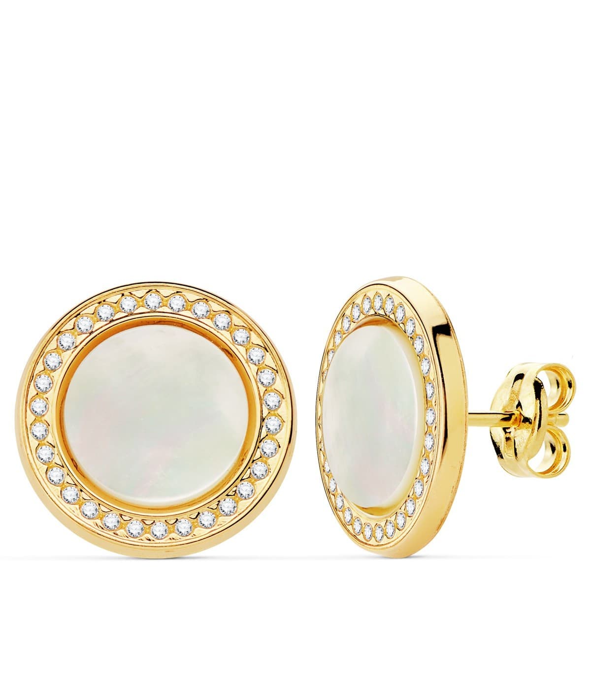 Orecchini tondi con madreperla - Judy oro giallo 18kt 12 mm | gioielli donna