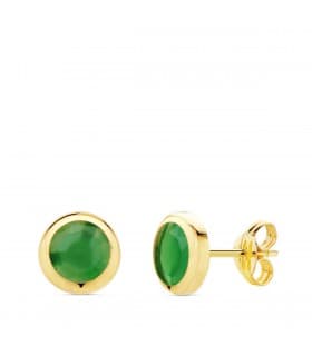Orecchini punto luce, ideale da donna, in oro giallo 18kt pietra verde 6,5 mm