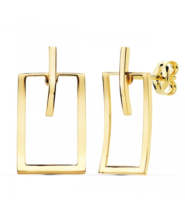 Orecchini donna oro giallo 18kt a rettangolo, moderni, eleganti.