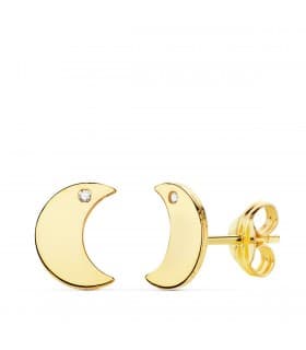 Orecchini a lobo con motivo di mezzaluna - Modello Space Luna line in oro giallo 750 - Orecchine per ragazza o donna.
