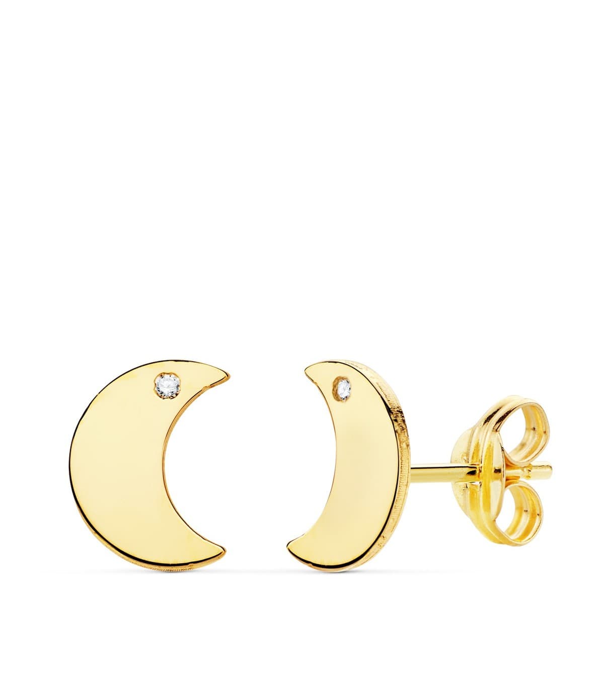 Orecchini a lobo con motivo di mezzaluna - Modello Space Luna line in oro giallo 750 - Orecchine per ragazza o donna.