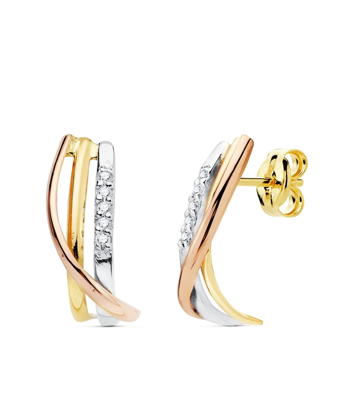 Ohrringe Gold für Damen, Glatt, Gewölbte, 18K dreifarbiges Gold- 1 Paar Ohrstecker, Creolen Form