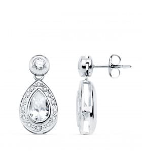 Orecchini pendenti da donna e sposa, con pietre a goccia, modello Nebraska in oro bianco 18kt 18mm