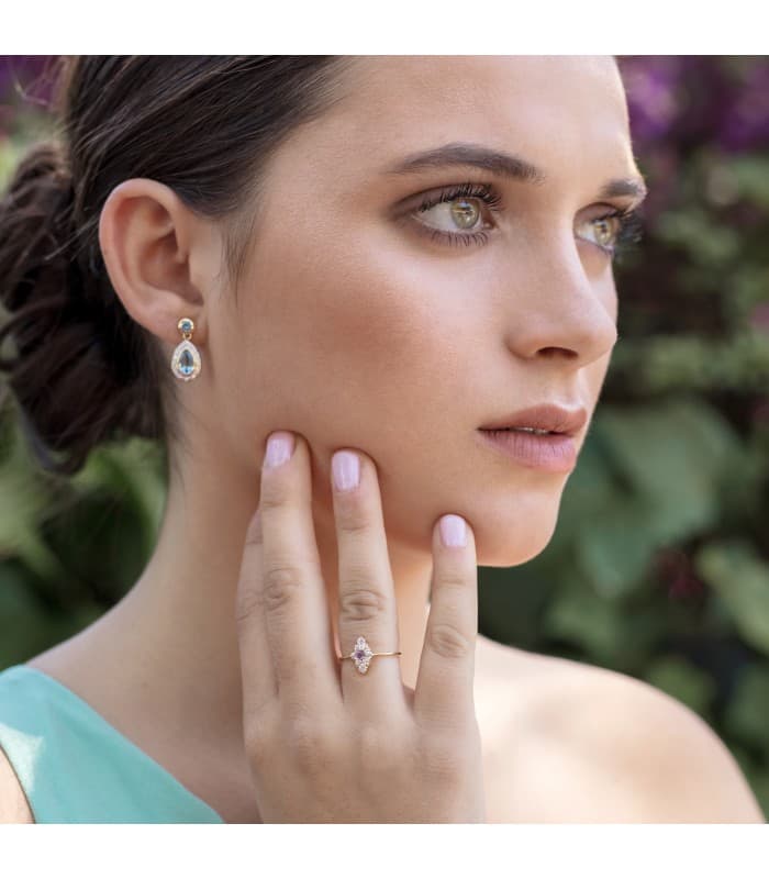 Pendientes Nebraska Oro Bicolor 18K Aguamarina 18mm complementos invitada pendientes de boda elegantes largos lágrima