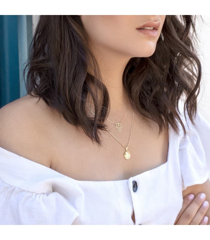 Gargantilla oro amarillo 18k Mano de Fátima Slim collar mujer
