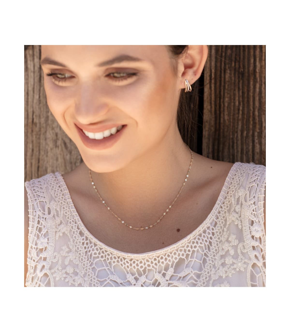 Catenina specchiata da donna a maglia diamantata - Collana oro 18kt 2 mm 40 cm lavorata a specchio